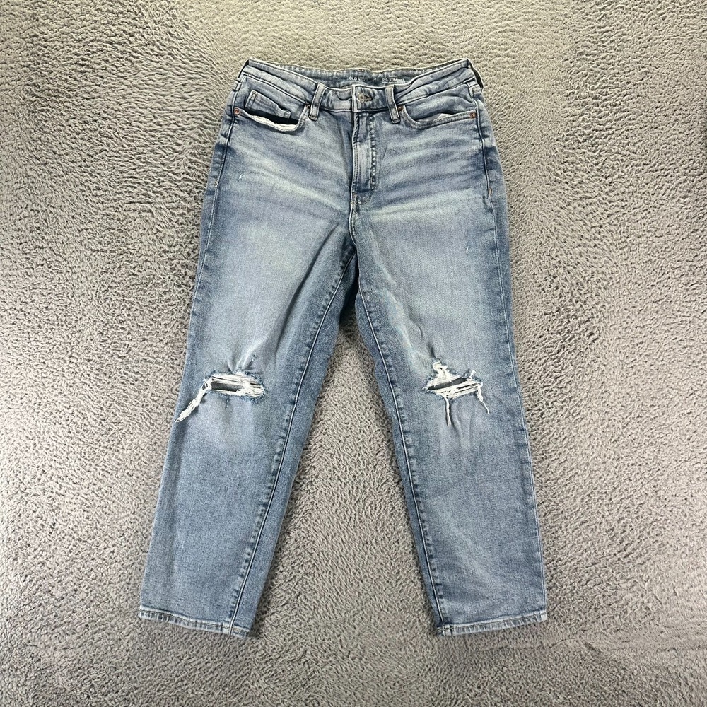 Old Navy OG Jeans Womens 8 Blue Cotton Denim Straight Leg Distressed Stretch